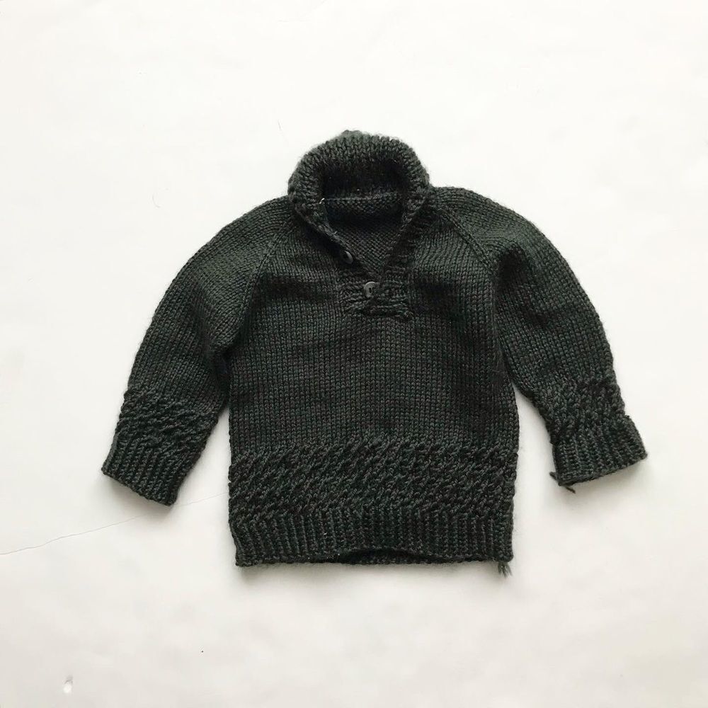 Hand knit green button front sweater EUC fits like 6-12 months